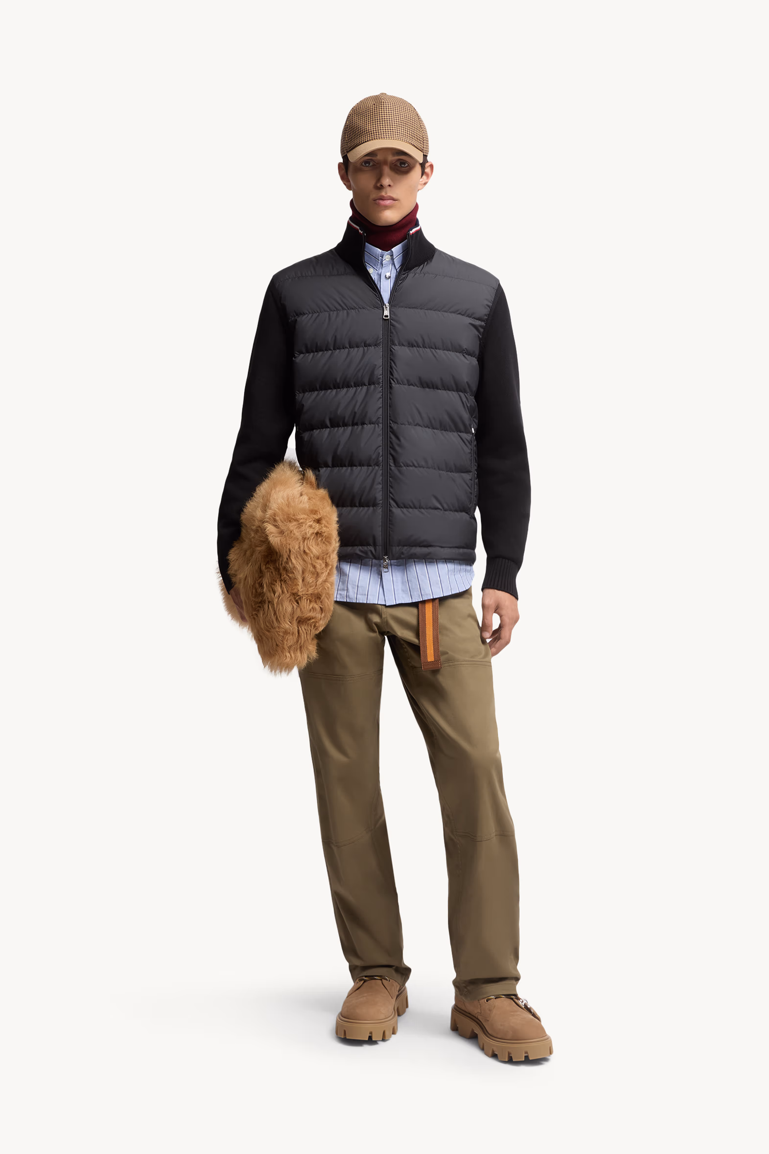 Cardigan zippé en coton matelassé Hommes Noir Moncler 0